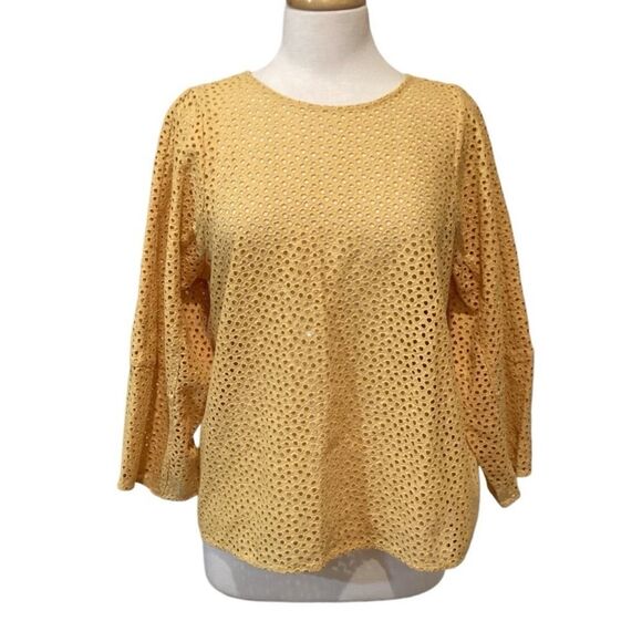 NWT Everlane Eyelet Lantern Top - Golden Hour Medium - Picture 3 of 9